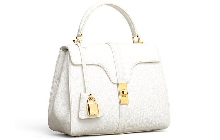 CELINE 16 Cow Leather Handbag Small Size Women's White
