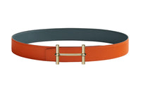 HERMES Individual Gold Buckle Epsom Calfskin Double-Sided Leather Belt Men's Orange Width: 3.8cm