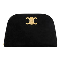 CELINE Triomphe Cow Leather Suede Clutch Women's Black