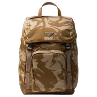 PRADA Recycled Nylon With Leather Backpack Women's Khaki