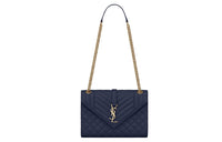 SAINT LAURENT ENVELOPE Leather Envelope Bag Chain Bag Shoulder Bag Crossbody Bag Medium Size Women's Navy Blue