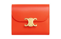 CELINE Triomphe Shiny Calfskin Card Holder Wallet Small Size Women's Orange