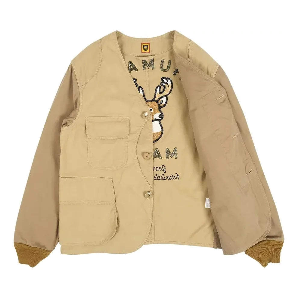 HUMAN MADE Collarless Hunting Jacket 'Beige' HM25JK014