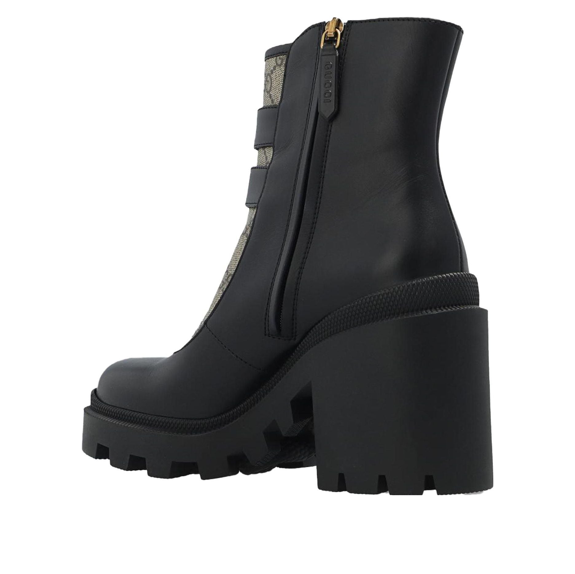(WMNS) Gucci Buckles Ankle Boots 'Black Beige' 701100-UVV20-1182