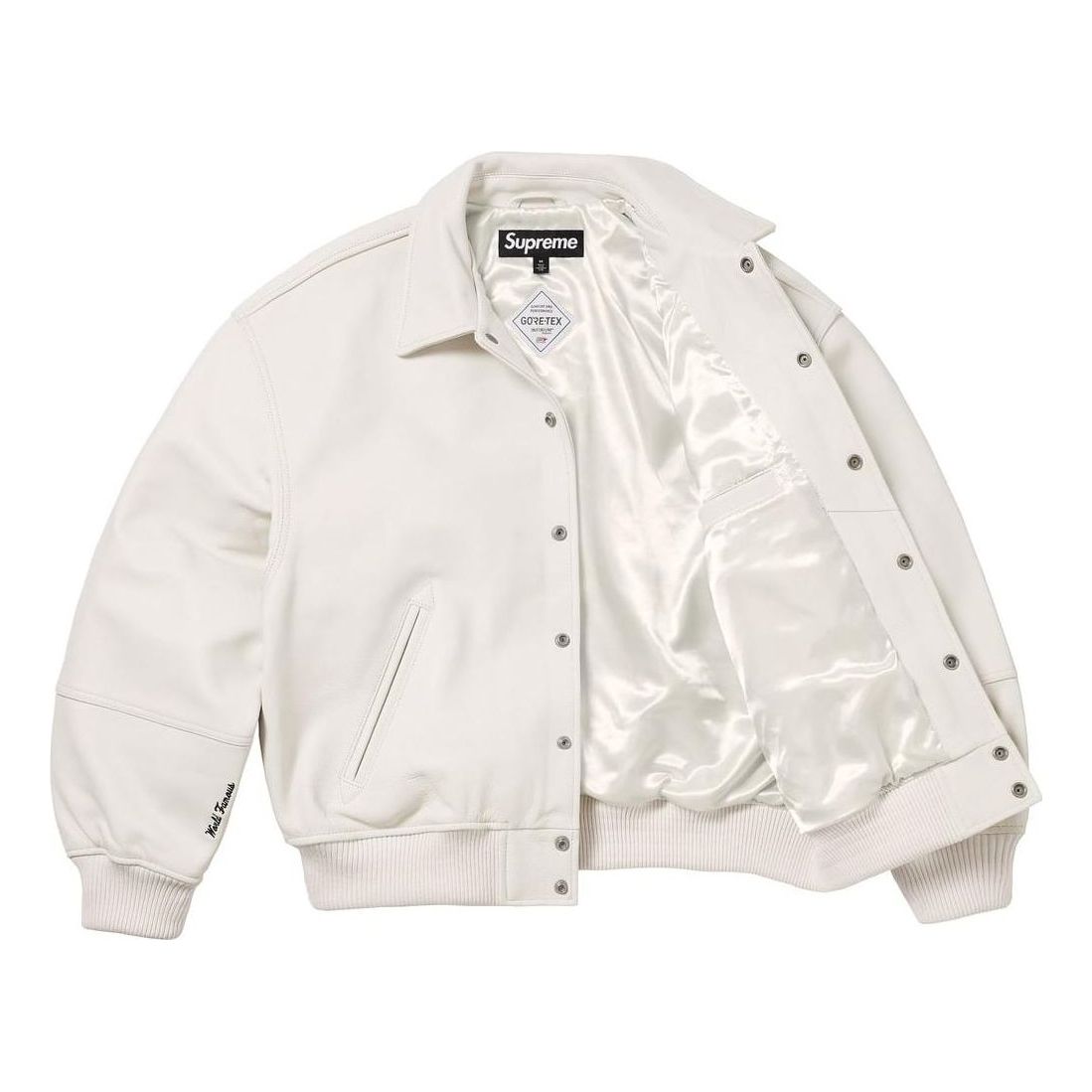 Supreme GORE-TEX Infinium Windstopper Leather Varsity Jacket 'White' SUP-FW23-095
