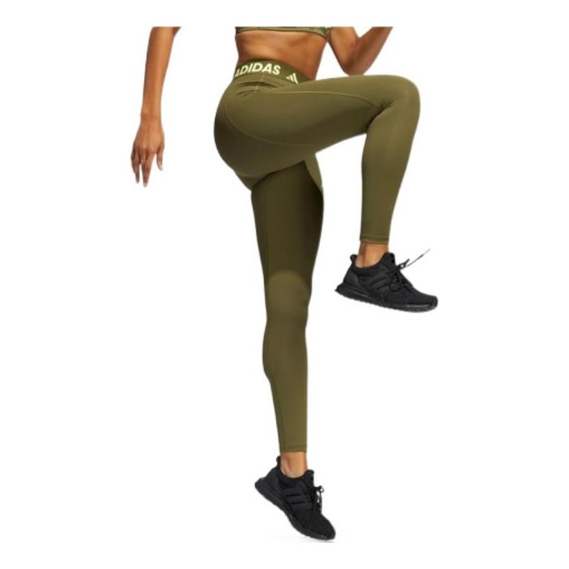 (WMNS) adidas Techfit Logo Graphic Long Tights Asia Sizing 'Green' HD1988