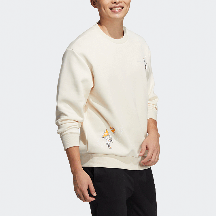Men's adidas neo Wp Sw Funny Logo Embroidered Sports Round Neck Pullover Beige HG9032