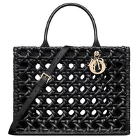 DIOR Wicker Pattern Woven Calfskin Tote Bag, Shopping Bag, Handbag Medium Size Women's Black