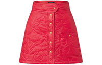 LOUIS VUITTON Quilted Monogram Flower Mini Skirt Casual Short Skirts Women's Red