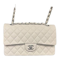 CHANEL Classic Flap CF Grained Calfskin Handbag Shoulder Bag Women's White