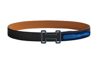 HERMES Avant-Garde Indigo Buckle Epsom Calfskin Belt Men's Black 32mm