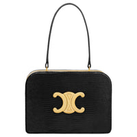 CELINE Lizard Skin Shoulder Bag Women's Black