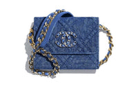 CHANEL Denim One Shoulder Crossbody Coin Purses Unisex Blue