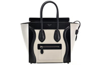 CELINE Leather Handbag Medium Size Women's Black/White