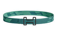 HERMES Comfortable Sports Black Buckle Nylon Mesh Double-Sided Belt Leather Belts Men's Blue Width: 3.2cm