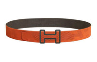 HERMES H Letter Styling Smooth Buckle Belt Men's Orange/Brown Width: 3.8CM