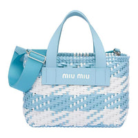 MIU MIU Cow Leather Handbag Women's Sky Blue White