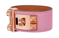 HERMES Calfskin Rose Gold-Plated Wristbands Women's Pink