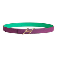 HERMES Calfskin Leather Belts Women's Purple Green Width 2.4CM