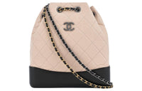 CHANEL Gabrielle Calfskin Backpack Women's Beige/Black