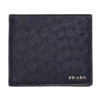 PRADA Exotic Leather With Ostrich Leather Wallet Men's Blue Black