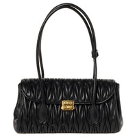 MIU MIU Nappa Leather Handbag Shoulder Bag Medium Size Women's Black