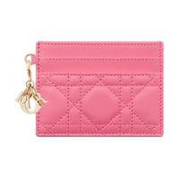 DIOR Lady Dior Sheepskin Card Holder Women's Pink