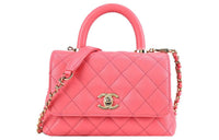 CHANEL COCO Handle Textured Calfskin Handbag Shoulder Bag Crossbody Bag Mini Women's Pink