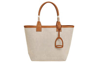 HERMES Steeple Canvas With Swift Calfskin Handbag Regular Women's Beige/Gold