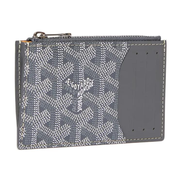 GOYARD Canvas With Calfskin Card Holder Unisex Gray