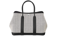 HERMES Garden Party Canvas With Leather Garden Handbag Unisex Light Beige & Black