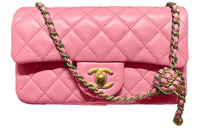 CHANEL Classic Flap CF Cotton Crossbody Bag Mini Women's Peach Pink