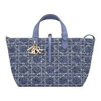 DIOR Cotton Tote Bag Shopping Bag Shoulder Bag Handbag Medium Size Women's Blue