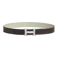 HERMES Calfskin Leather Belts Women's Black Green Width: 3.2CM