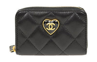 CHANEL Lambskin Patchwork Patent Leather Coin Purse Women's Black