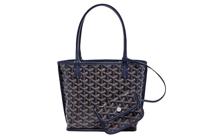 GOYARD Anjou Canvas With Calfskin Combo Bag Tote One Shoulder Handbag Mini Women's Dark Blue/Gray Small Heart