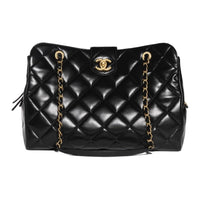CHANEL Glossy Cow Leather Shoulder Bag Crossbody Bag Handbag Extra Large Women's Black