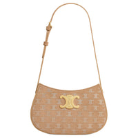 CELINE Triomphe Rhinestone Suede Calfskin Crossbody Bag Shoulder Bag Medium Size Women's Light Camel