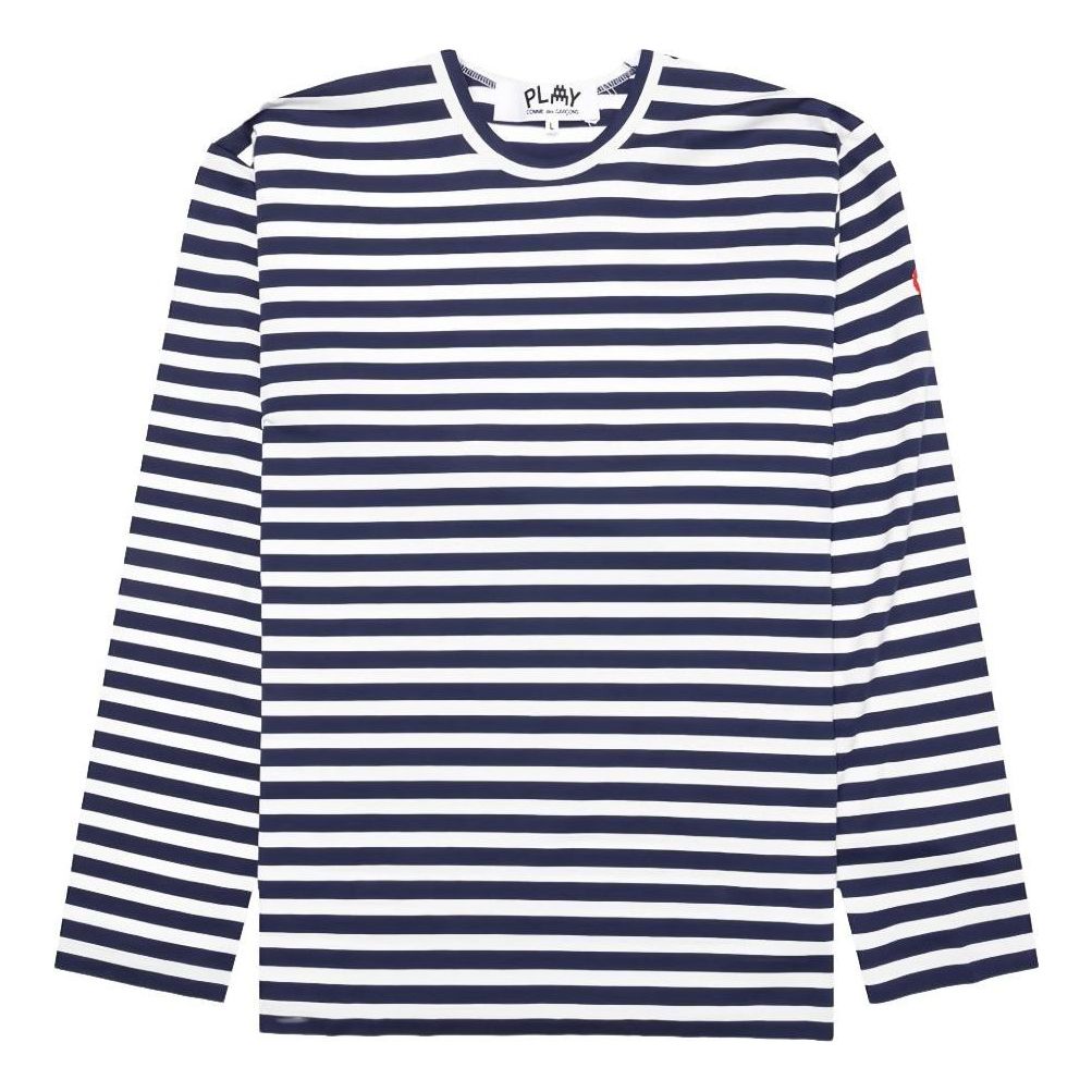 COMME des GARCONS PLAY SS25 Double Heart Striped T-Shirt 'Blue White' AZ-T332-051-1