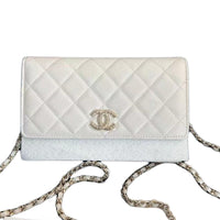 CHANEL Shiny Calfskin Wallet Women's White