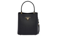 PRADA Panier Saffiano Leather Bucket Bag, One Shoulder Handbag Trumpets Women's Black