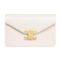 CELINE Calfskin Shoulder Bag Crossbody Bag Wallet Women's White