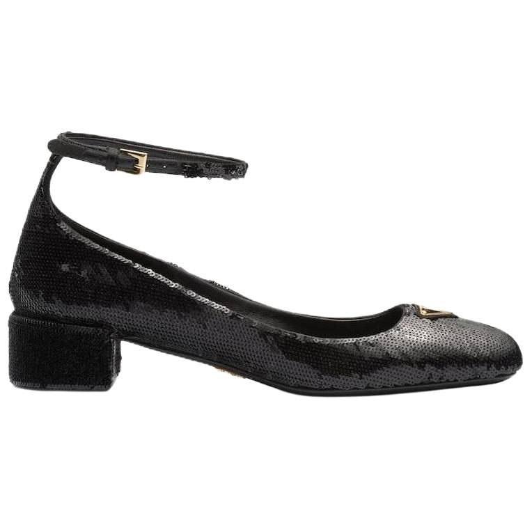 PRADA 35mm Logo-plaque Sequined Pumps