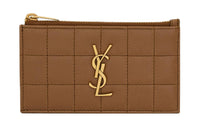 SAINT LAURENT CASSANDRE Lambskin Wallets Card Holders Women's Fox Brown