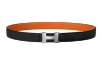 HERMES Letter H Logo Silver Buckle Togo Calfskin Double-Sided Leather Belt Women's Black Width: 2.4cm