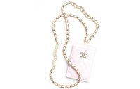 CHANEL Calfskin Card Holder Necklace Pouch Women's Pink