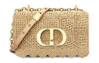 DIOR Caro Cotton Shoulder Bag Crossbody Bag Medium Size Women's Gold