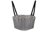 MIU MIU Crystal embellished Denim Cropped Top