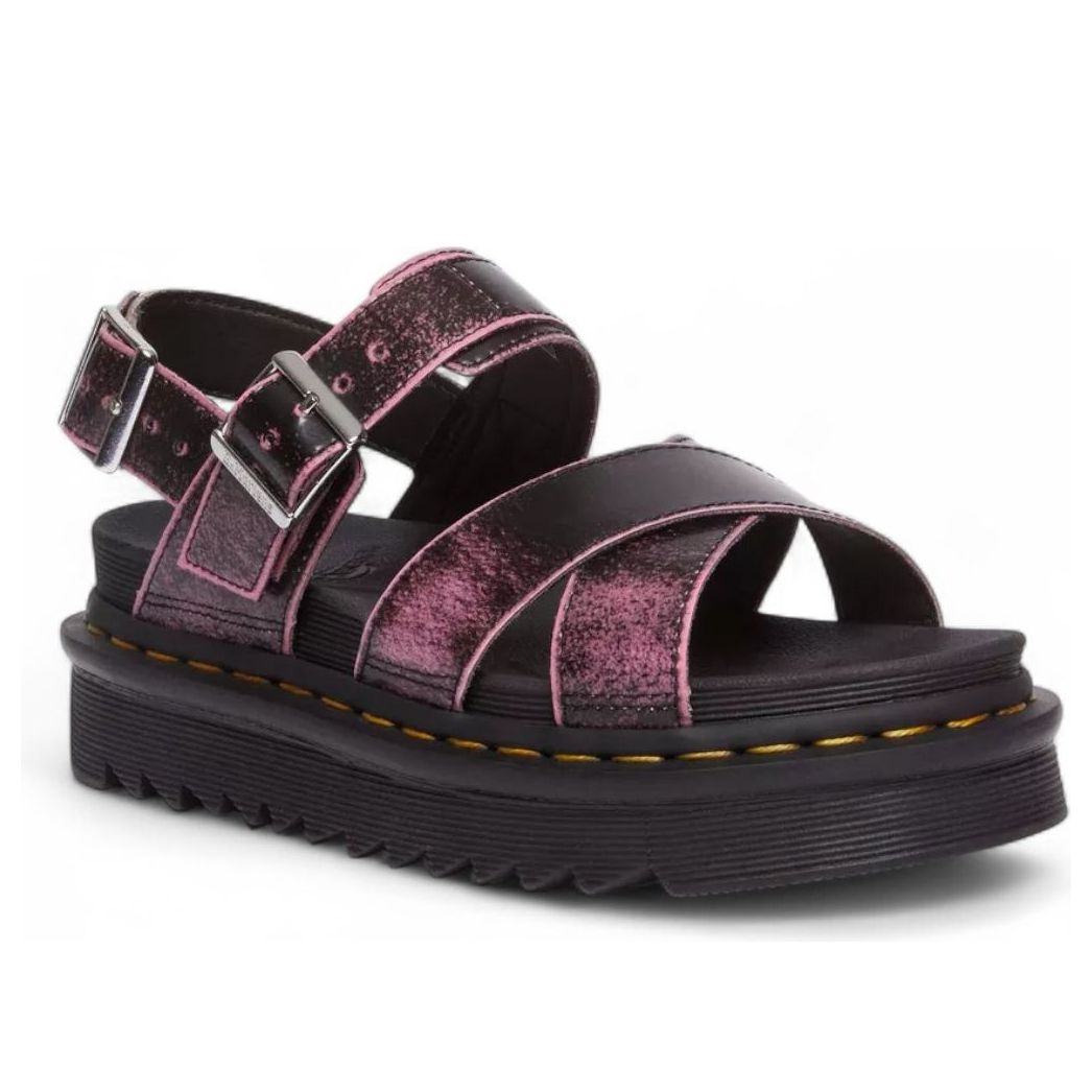 (WMNS) Dr. Martens Voss II Distressed Leather Platform Sandals 'Black Fondant Pink' 31739192