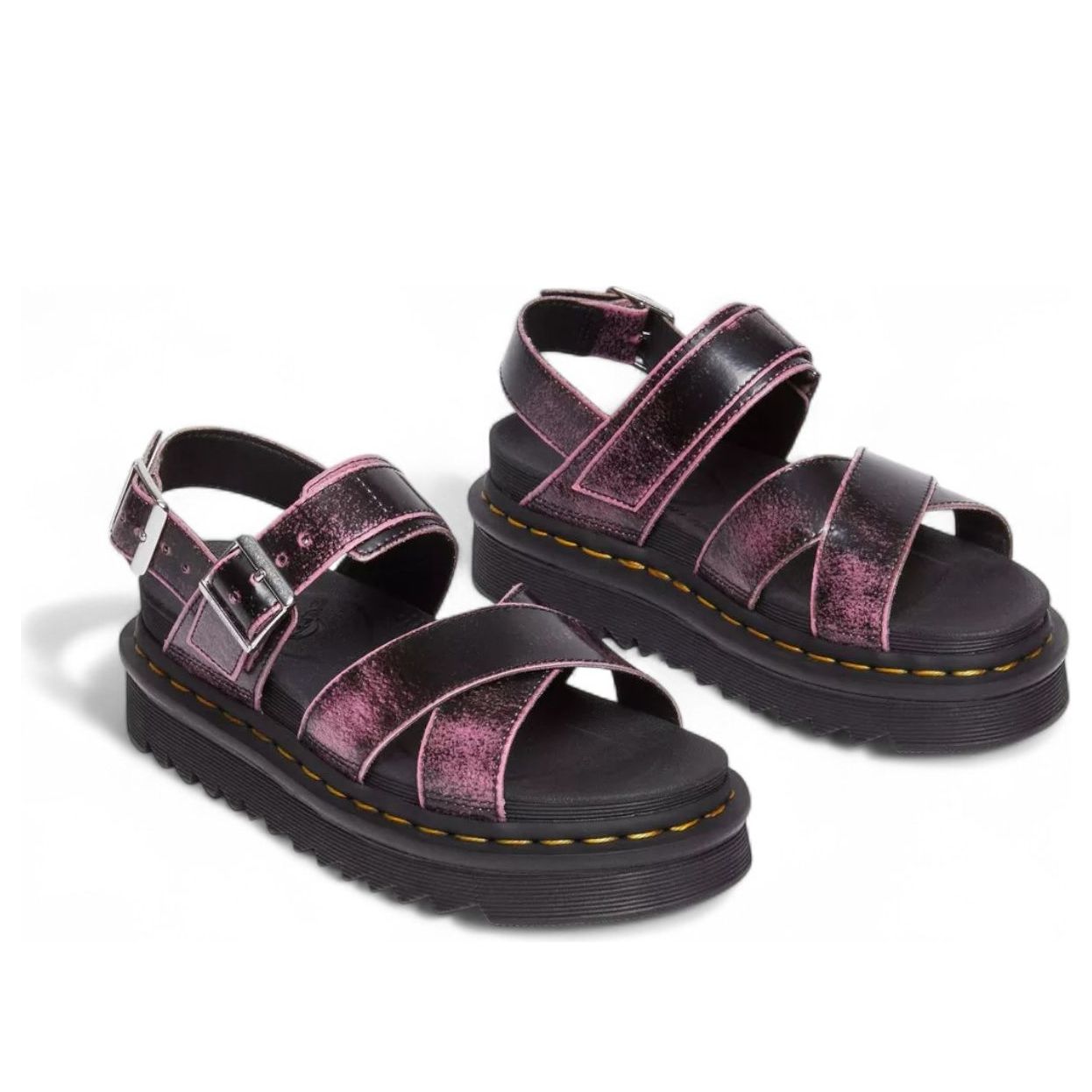 (WMNS) Dr. Martens Voss II Distressed Leather Platform Sandals 'Black Fondant Pink' 31739192